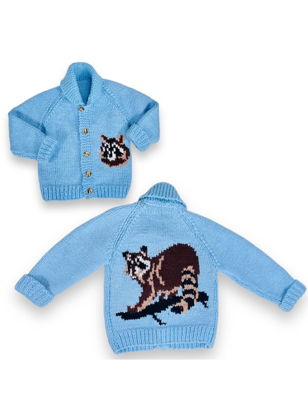 Vintage Blue Raccoon Pattern Cottagecore Cottage Knit Sweater Cardigan 4T 4 - 5